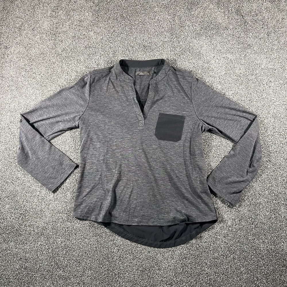 PrAna Womens Small Gray Long Sleeve Athletic Top Pocket Stretch Performance